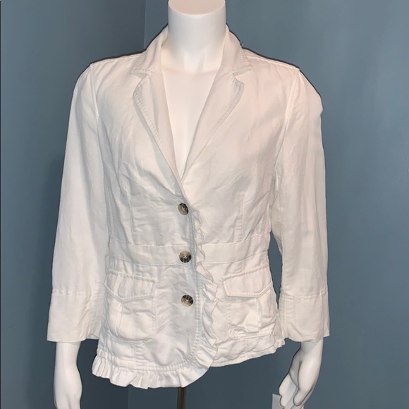 ANTHROPOLOGIE Hei Hei White cotton ruffle blazer - Picture 1 of 8